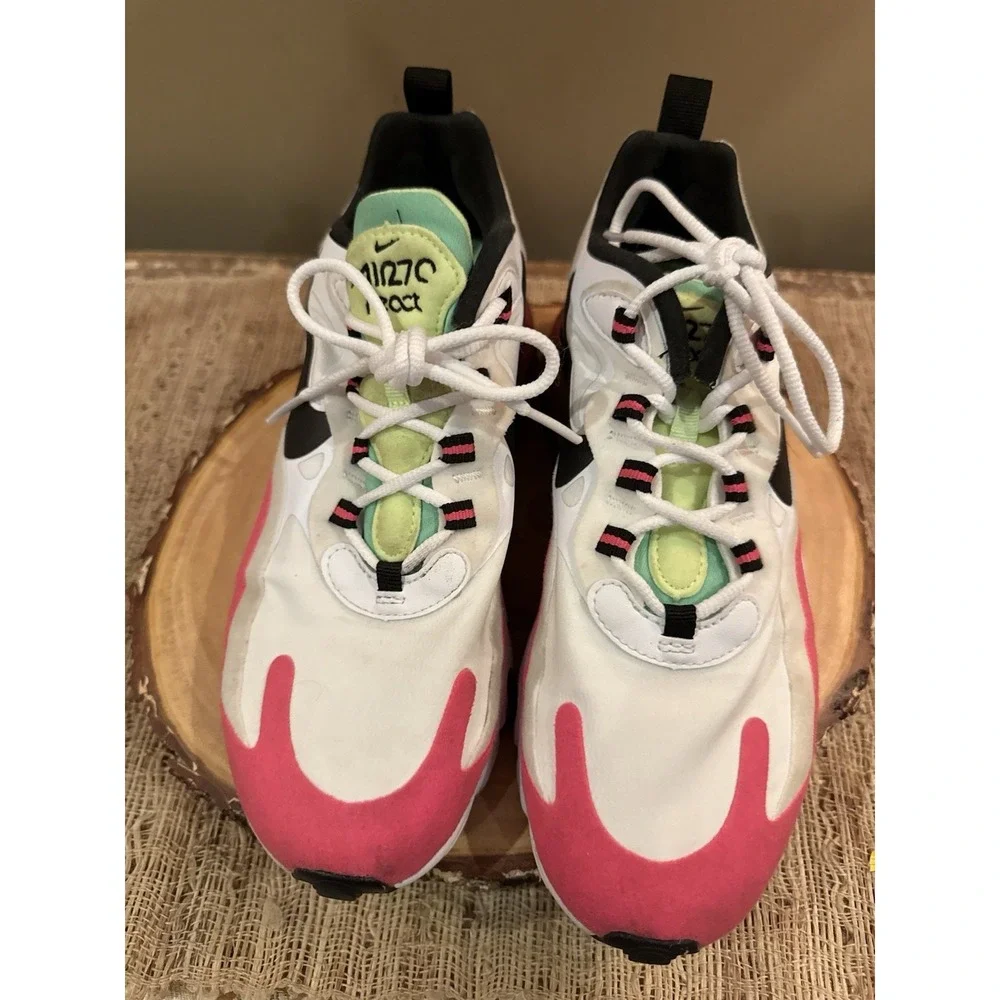 Nike Air Max 270 React Shoes Womens Size 7 White Black‎ Pink Volt CJ0619-101